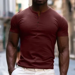 Outlet OUKU Men's T Shirt Henley Shirt Tee Top Short Sleeves Plain Designer Basic Modern Contemporary Buttons Henley Vacation Street Going out Summer Army Green Black White Henley T-Shirt