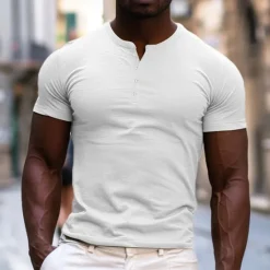 Outlet OUKU Men's T Shirt Henley Shirt Tee Top Short Sleeves Plain Designer Basic Modern Contemporary Buttons Henley Vacation Street Going out Summer Army Green Black White Henley T-Shirt
