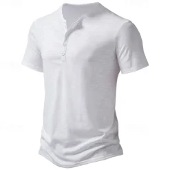 Outlet OUKU Men's T Shirt Henley Shirt Tee Top Short Sleeves Plain Designer Basic Modern Contemporary Buttons Henley Vacation Street Going out Summer Army Green Black White Henley T-Shirt