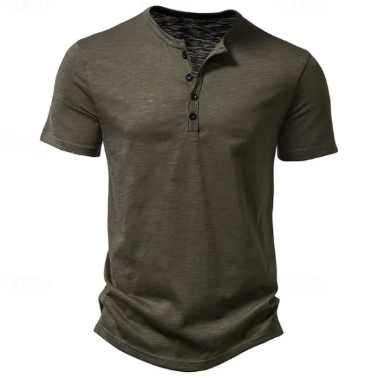 Outlet OUKU Men's T Shirt Henley Shirt Tee Top Short Sleeves Plain Designer Basic Modern Contemporary Buttons Henley Vacation Street Going out Summer Army Green Black White Henley T-Shirt