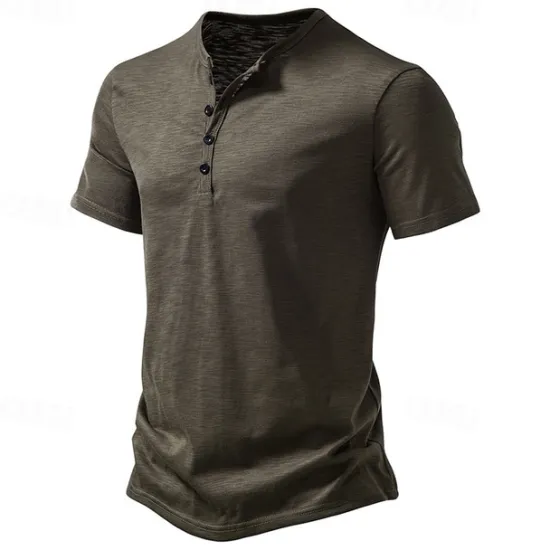 Outlet OUKU Men's T Shirt Henley Shirt Tee Top Short Sleeves Plain Designer Basic Modern Contemporary Buttons Henley Vacation Street Going out Summer Army Green Black White Henley T-Shirt