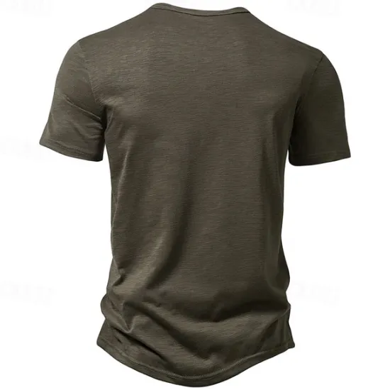 Outlet OUKU Men's T Shirt Henley Shirt Tee Top Short Sleeves Plain Designer Basic Modern Contemporary Buttons Henley Vacation Street Going out Summer Army Green Black White Henley T-Shirt