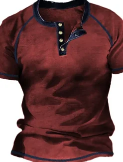 Clearance OUKU Men's T Shirt Henley Shirt Cool Shirt Short Sleeves Plain Designer Basic Modern Contemporary Vintage Style Henley Vacation Street Going out Summer Wine Black Navy Blue Henley T-Shirt