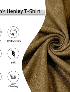 Best OUKU Men's T Shirt Henley Shirt Graphic Faith Henley Clothing Apparel 3D Print Outdoor Daily Going out Short Sleeve Print Button-Down Polyester Fashion Designer Casual Comfortable Brown