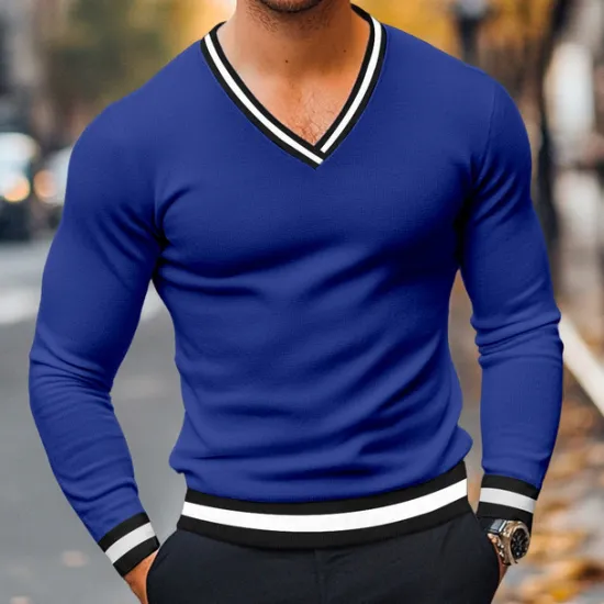 Best OUKU Men's T Shirt Knit Tee Long Sleeve V Neck Winter Spring & Fall Solid Color Knitwear V Neck Casual Daily Black White Yellow Top Tee for Men