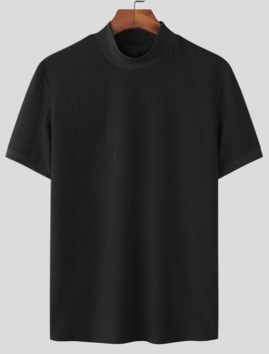 Outlet OUKU Men's T Shirt Knit Tee Tee Top Mock Turtleneck Short Sleeves Turtleneck Summer Plain Fashion Designer Basic Knitting Vacation Street Going out Black White Coffee Top Tee for Men
