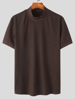 Outlet OUKU Men's T Shirt Knit Tee Tee Top Mock Turtleneck Short Sleeves Turtleneck Summer Plain Fashion Designer Basic Knitting Vacation Street Going out Black White Coffee Top Tee for Men