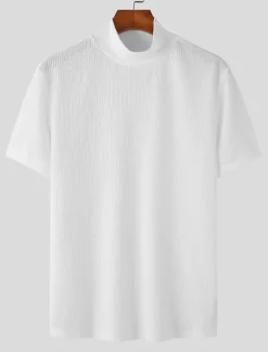 Outlet OUKU Men's T Shirt Knit Tee Tee Top Mock Turtleneck Short Sleeves Turtleneck Summer Plain Fashion Designer Basic Knitting Vacation Street Going out Black White Coffee Top Tee for Men