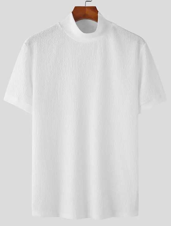 Outlet OUKU Men's T Shirt Knit Tee Tee Top Mock Turtleneck Short Sleeves Turtleneck Summer Plain Fashion Designer Basic Knitting Vacation Street Going out Black White Coffee Top Tee for Men