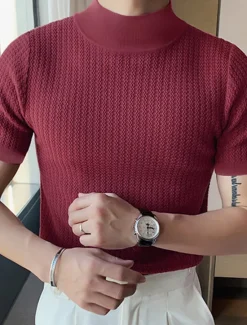 Outlet OUKU Men's T Shirt Knit Tee Tee Top Mock Turtleneck Short Sleeves Turtleneck Summer Plain Fashion Designer Basic Knitting Vacation Street Going out Black White Coffee Top Tee for Men