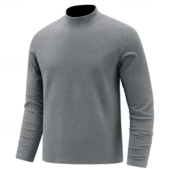 Outlet OUKU Men's T Shirt Long Sleeve Standing Collar Spring Winter Spring & Fall Solid Color Casual Daily Leisure Casual / Sporty Quick Dry Athleisure Casual Daily Black Red Brown Top Tee for Men