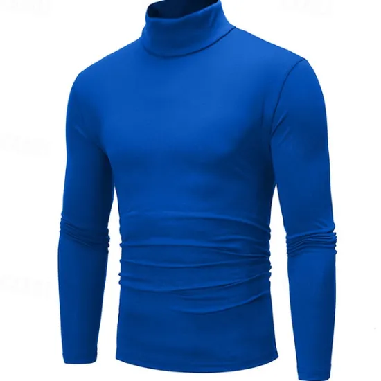 Online OUKU Men's T Shirt Long Sleeve Shirt Mock Turtleneck Long Sleeve Rolled collar Plain Vintage Essential Street Black White Navy Blue Top Tee for Men