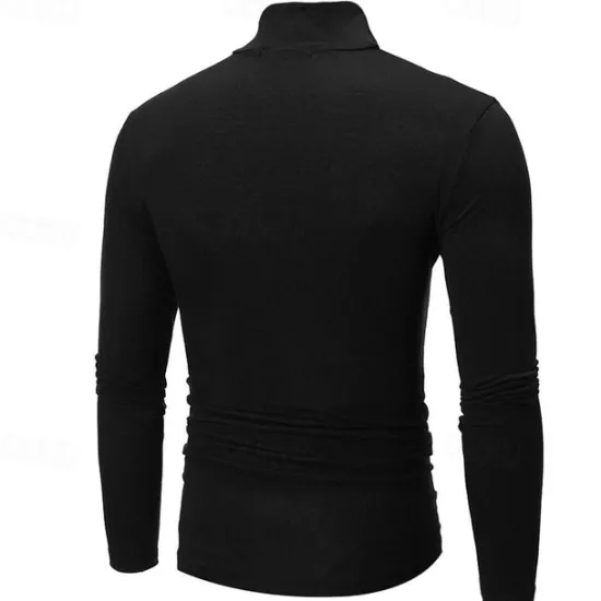 Online OUKU Men's T Shirt Long Sleeve Shirt Mock Turtleneck Long Sleeve Rolled collar Plain Vintage Essential Street Black White Navy Blue Top Tee for Men