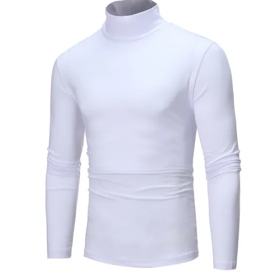 Online OUKU Men's T Shirt Long Sleeve Shirt Mock Turtleneck Long Sleeve Rolled collar Plain Vintage Essential Street Black White Navy Blue Top Tee for Men