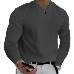 Outlet OUKU Men's T Shirt Long Sleeve Shirt Long Sleeve V Neck Spring & Fall Plain Fashion Designer Casual Street Sports Holiday Black White Gray Top Tee for Men