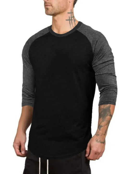 Discount OUKU Men's T Shirt Long Sleeve Shirt 3/4 Length Sleeve Crew Neck Spring & Fall Graphic Color Block Raglan Sleeve Sports Fashion Lightweight Vacation Casual Holiday Black White Gray Top Tee for Men