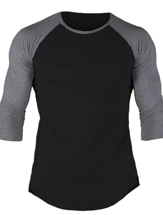 Discount OUKU Men's T Shirt Long Sleeve Shirt 3/4 Length Sleeve Crew Neck Spring & Fall Graphic Color Block Raglan Sleeve Sports Fashion Lightweight Vacation Casual Holiday Black White Gray Top Tee for Men