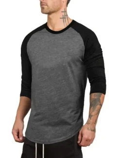 Discount OUKU Men's T Shirt Long Sleeve Shirt 3/4 Length Sleeve Crew Neck Spring & Fall Graphic Color Block Raglan Sleeve Sports Fashion Lightweight Vacation Casual Holiday Black White Gray Top Tee for Men