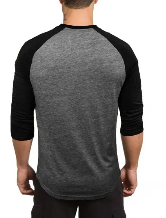 Discount OUKU Men's T Shirt Long Sleeve Shirt 3/4 Length Sleeve Crew Neck Spring & Fall Graphic Color Block Raglan Sleeve Sports Fashion Lightweight Vacation Casual Holiday Black White Gray Top Tee for Men