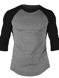 Discount OUKU Men's T Shirt Long Sleeve Shirt 3/4 Length Sleeve Crew Neck Spring & Fall Graphic Color Block Raglan Sleeve Sports Fashion Lightweight Vacation Casual Holiday Black White Gray Top Tee for Men