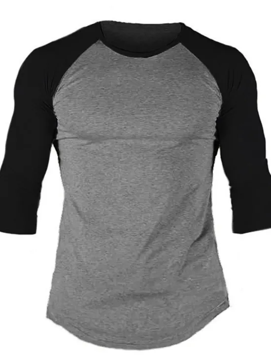 Discount OUKU Men's T Shirt Long Sleeve Shirt 3/4 Length Sleeve Crew Neck Spring & Fall Graphic Color Block Raglan Sleeve Sports Fashion Lightweight Vacation Casual Holiday Black White Gray Top Tee for Men