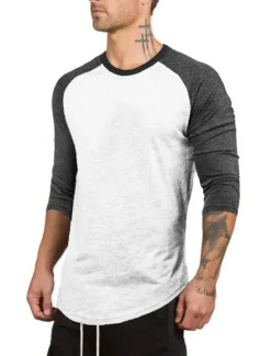 Discount OUKU Men's T Shirt Long Sleeve Shirt 3/4 Length Sleeve Crew Neck Spring & Fall Graphic Color Block Raglan Sleeve Sports Fashion Lightweight Vacation Casual Holiday Black White Gray Top Tee for Men