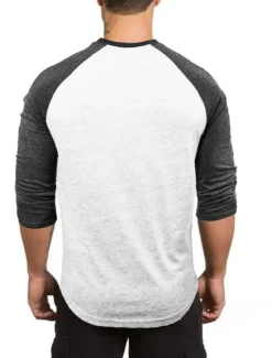 Discount OUKU Men's T Shirt Long Sleeve Shirt 3/4 Length Sleeve Crew Neck Spring & Fall Graphic Color Block Raglan Sleeve Sports Fashion Lightweight Vacation Casual Holiday Black White Gray Top Tee for Men