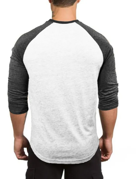 Discount OUKU Men's T Shirt Long Sleeve Shirt 3/4 Length Sleeve Crew Neck Spring & Fall Graphic Color Block Raglan Sleeve Sports Fashion Lightweight Vacation Casual Holiday Black White Gray Top Tee for Men