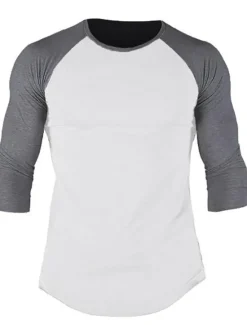Discount OUKU Men's T Shirt Long Sleeve Shirt 3/4 Length Sleeve Crew Neck Spring & Fall Graphic Color Block Raglan Sleeve Sports Fashion Lightweight Vacation Casual Holiday Black White Gray Top Tee for Men