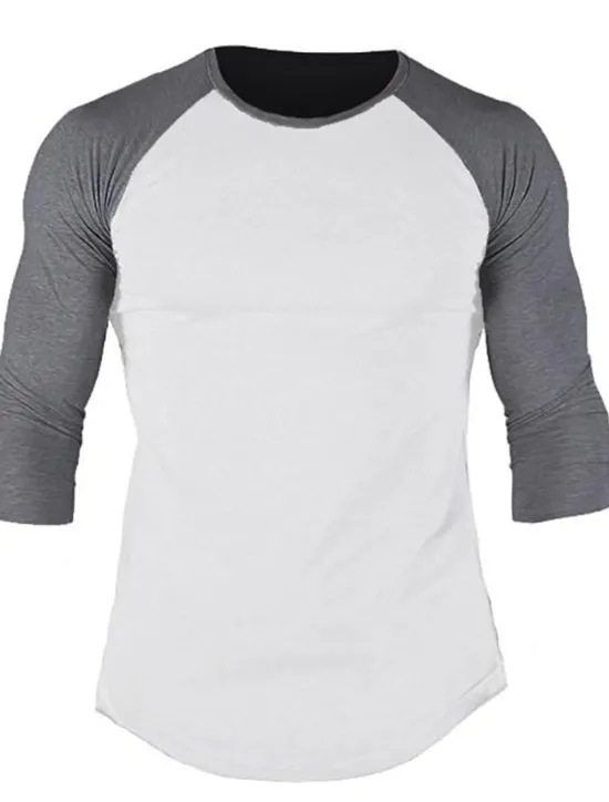 Discount OUKU Men's T Shirt Long Sleeve Shirt 3/4 Length Sleeve Crew Neck Spring & Fall Graphic Color Block Raglan Sleeve Sports Fashion Lightweight Vacation Casual Holiday Black White Gray Top Tee for Men