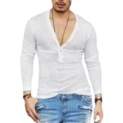Clearance OUKU Men's T Shirt Long Sleeve Shirt Long Sleeve V Neck Summer Plain Sports Fashion Lightweight Vacation Casual Holiday Black White Navy Blue Top Tee for Men