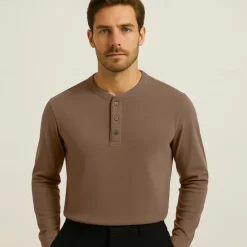 Hot OUKU Men's T Shirt Long Sleeve Solid Neutral Daily Casual Button Up Henley School Home Work All Seasons Deep Green Dark Grey Black Henley T-Shirt