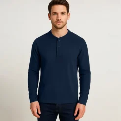 Hot OUKU Men's T Shirt Long Sleeve Solid Neutral Daily Casual Button Up Henley School Home Work All Seasons Deep Green Dark Grey Black Henley T-Shirt