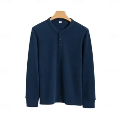 Hot OUKU Men's T Shirt Long Sleeve Solid Neutral Daily Casual Button Up Henley School Home Work All Seasons Deep Green Dark Grey Black Henley T-Shirt
