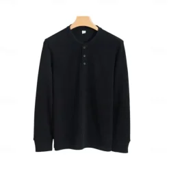 Hot OUKU Men's T Shirt Long Sleeve Solid Neutral Daily Casual Button Up Henley School Home Work All Seasons Deep Green Dark Grey Black Henley T-Shirt