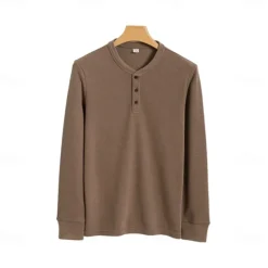 Hot OUKU Men's T Shirt Long Sleeve Solid Neutral Daily Casual Button Up Henley School Home Work All Seasons Deep Green Dark Grey Black Henley T-Shirt