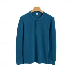 Hot OUKU Men's T Shirt Long Sleeve Solid Neutral Daily Casual Button Up Henley School Home Work All Seasons Deep Green Dark Grey Black Henley T-Shirt
