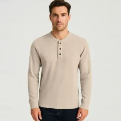 Hot OUKU Men's T Shirt Long Sleeve Solid Neutral Daily Casual Button Up Henley School Home Work All Seasons Deep Green Dark Grey Black Henley T-Shirt