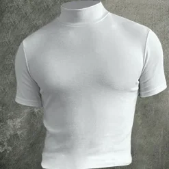 Outlet OUKU Men's T Shirt Mock Turtleneck Short Sleeves Turtleneck Stand Collar Summer Plain Designer Basic Modern Contemporary Vacation Street Going out Black White Blue Top Tee for Men