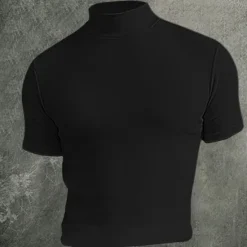 Outlet OUKU Men's T Shirt Mock Turtleneck Short Sleeves Turtleneck Stand Collar Summer Plain Designer Basic Modern Contemporary Vacation Street Going out Black White Blue Top Tee for Men