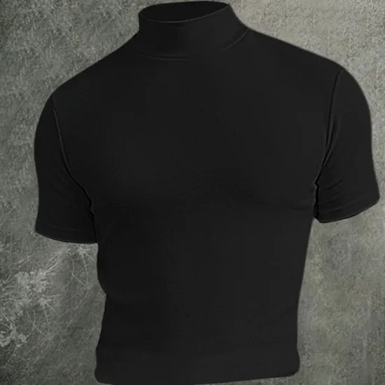 Outlet OUKU Men's T Shirt Mock Turtleneck Short Sleeves Turtleneck Stand Collar Summer Plain Designer Basic Modern Contemporary Vacation Street Going out Black White Blue Top Tee for Men