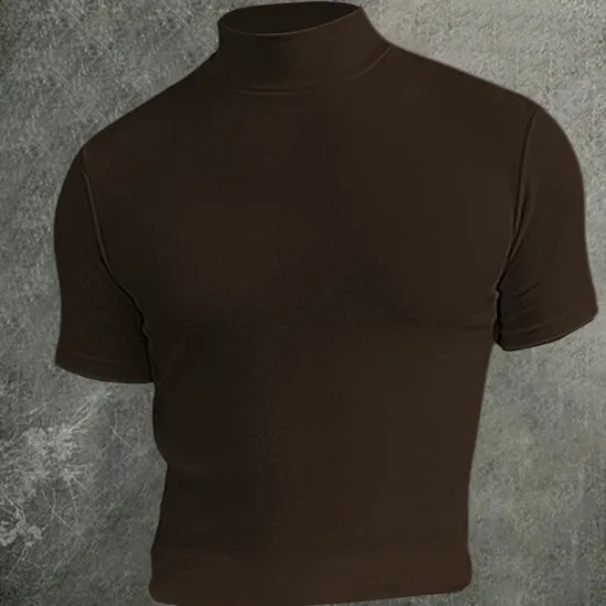 Outlet OUKU Men's T Shirt Mock Turtleneck Short Sleeves Turtleneck Stand Collar Summer Plain Designer Basic Modern Contemporary Vacation Street Going out Black White Blue Top Tee for Men