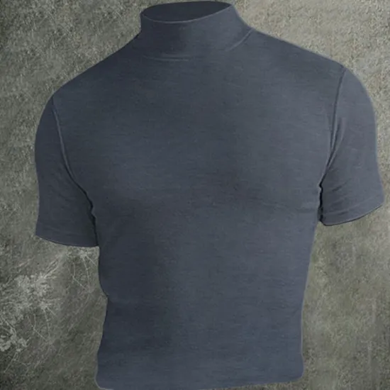 Outlet OUKU Men's T Shirt Mock Turtleneck Short Sleeves Turtleneck Stand Collar Summer Plain Designer Basic Modern Contemporary Vacation Street Going out Black White Blue Top Tee for Men