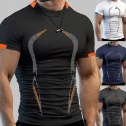 Best OUKU Men's T Shirt Moisture Wicking Shirts Short Sleeve Round Neck Spring, Fall, Winter, Summer Plain Muscle Athleisure Comfortable Sports Fitness Running Black White Navy Blue Top Tee for Men