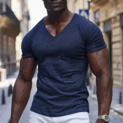 New OUKU Men's T Shirt Moisture Wicking Shirts Bamboo T-shirt Short Sleeve V Neck Summer Plain Sports Basic Casual Classic Style Casual Light Blue Black White Top Tee for Men