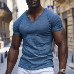 New OUKU Men's T Shirt Moisture Wicking Shirts Bamboo T-shirt Short Sleeve V Neck Summer Plain Sports Basic Casual Classic Style Casual Light Blue Black White Top Tee for Men