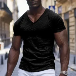 New OUKU Men's T Shirt Moisture Wicking Shirts Bamboo T-shirt Short Sleeve V Neck Summer Plain Sports Basic Casual Classic Style Casual Light Blue Black White Top Tee for Men