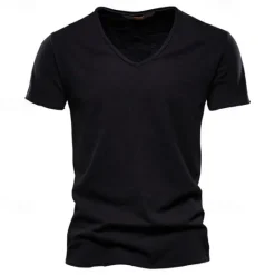 New OUKU Men's T Shirt Moisture Wicking Shirts Bamboo T-shirt Short Sleeve V Neck Summer Plain Sports Basic Casual Classic Style Casual Light Blue Black White Top Tee for Men