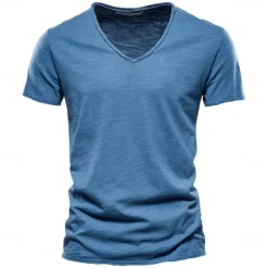 New OUKU Men's T Shirt Moisture Wicking Shirts Bamboo T-shirt Short Sleeve V Neck Summer Plain Sports Basic Casual Classic Style Casual Light Blue Black White Top Tee for Men