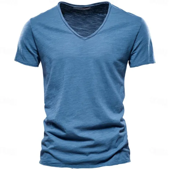 New OUKU Men's T Shirt Moisture Wicking Shirts Bamboo T-shirt Short Sleeve V Neck Summer Plain Sports Basic Casual Classic Style Casual Light Blue Black White Top Tee for Men